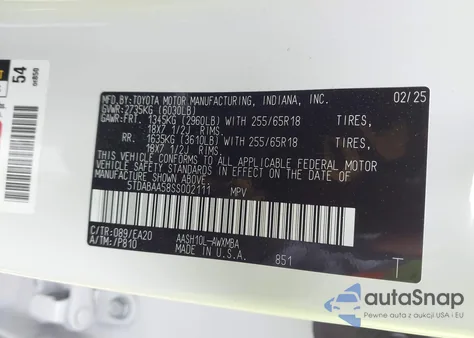 2025 Toyota Grand Highlander Hybrid Xle from USA, damaged, VIN 5TDABAA58SS002111